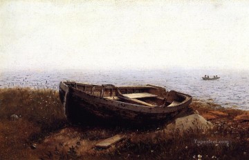 El viejo barco, también conocido como el esquife abandonado, paisaje del río Hudson, Frederic Edwin Church Beach Pinturas al óleo